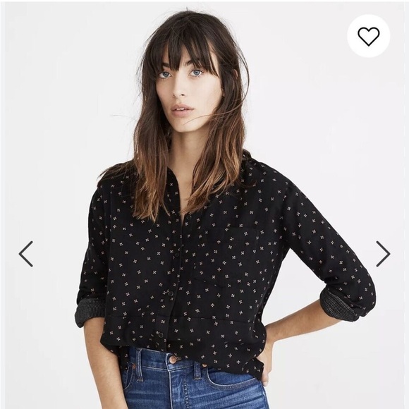 black Madewell "Shrunken Ex-Boyfriend Shirt" with a crescent moon print - Picture 1 of 9